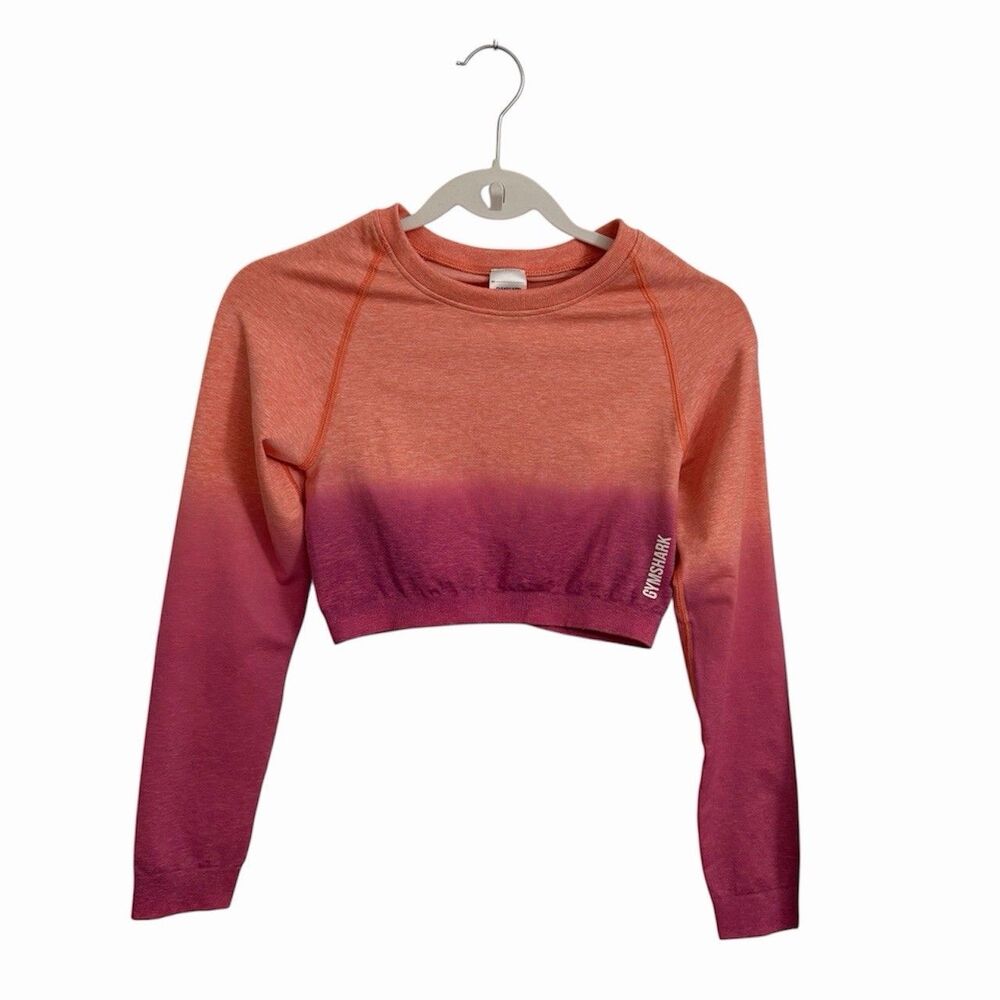 Gymshark Top Womens Medium Pink Orange Adapt Ombre‎ Seamless Long Sleeve Crop